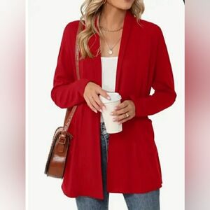 Classic Open-Front Red Women's Cardigan Sweater